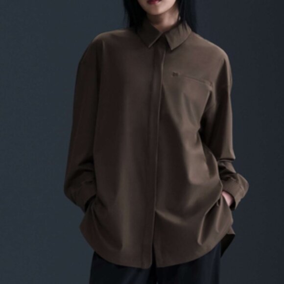 NWT NIKE $130 PerfectStretch Women's Dri-FIT Oversized Long-Sleeve Top Brown M - Picture 3 of 9